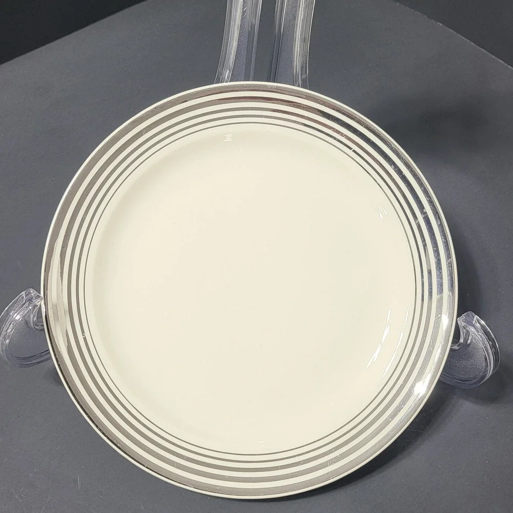 VTG Taylor Smith Taylor Silver‎ Platinum Ring Cream Salad Plate 7.25 Inch USA